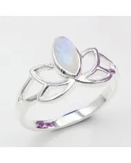Rainbow Moonstone Lotus Ring – 925 Sterling Silver Handmade Gift for her