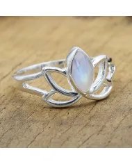 Rainbow Moonstone Lotus Ring – 925 Sterling Silver Handmade Gift for her
