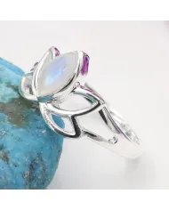 Rainbow Moonstone Lotus Ring – 925 Sterling Silver Handmade Gift for her
