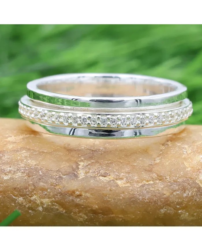 Swarovski Crystal Spinner Ring - 925 Sterling Silver Gemstone Jewelry