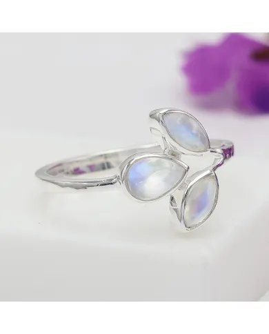 Rainbow Moonstone Ring - 925 Sterling Silver Dainty Gemstone Jewelry