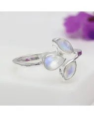 Rainbow Moonstone Ring - 925 Sterling Silver Dainty Gemstone Jewelry