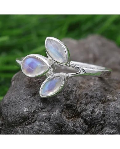 Rainbow Moonstone Ring - 925 Sterling Silver Dainty Gemstone Jewelry
