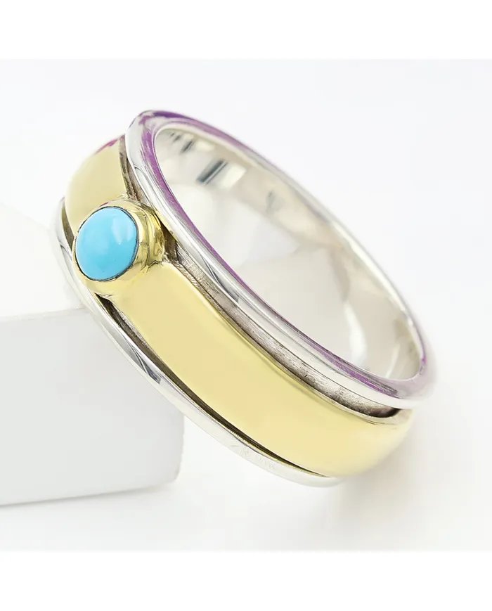 Arizona Turquoise Spinner Brass Ring - Sterling Silver Fidget & Anxiety