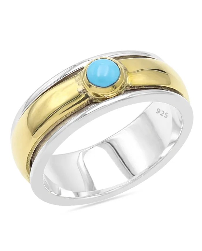 Arizona Turquoise Spinner Brass Ring - Sterling Silver Fidget & Anxiety