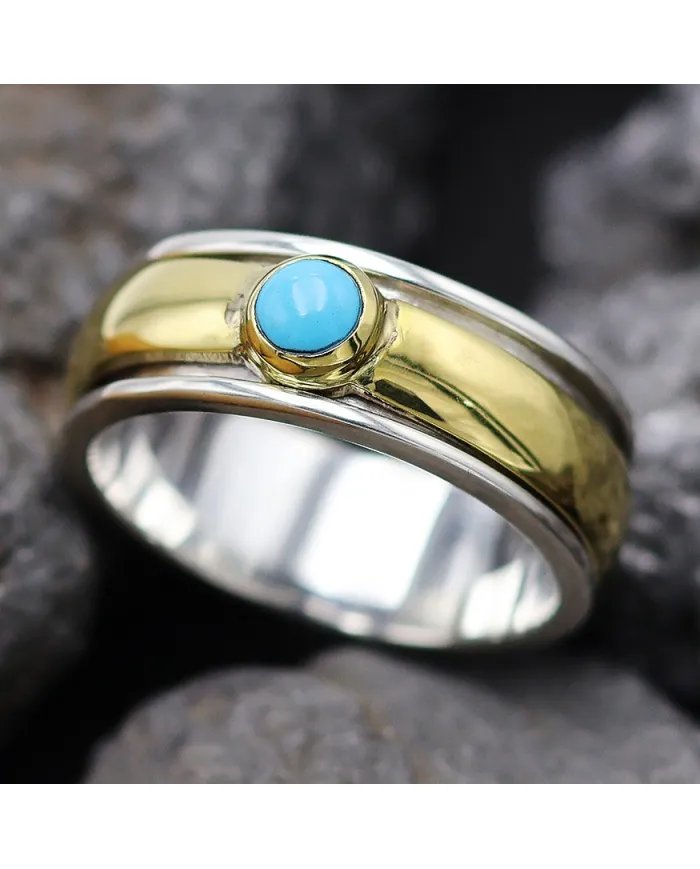 Arizona Turquoise Spinner Brass Ring - Sterling Silver Fidget & Anxiety
