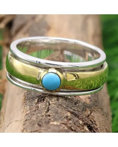 Arizona Turquoise Spinner Brass Ring - Sterling Silver Fidget & Anxiety