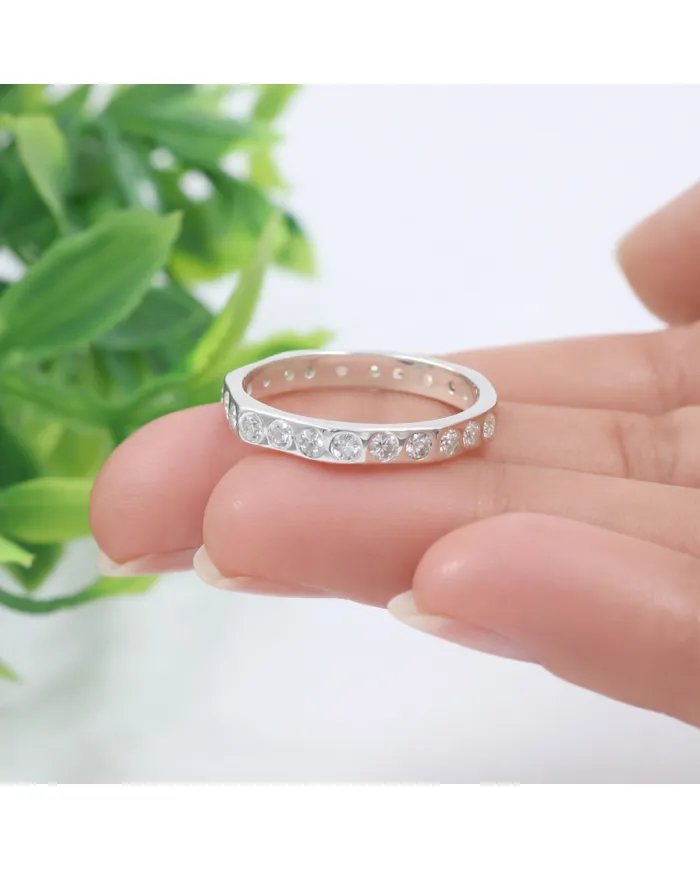 Moissanite Band Ring - 925 Sterling Silver Handmade Gemstone Jewelry