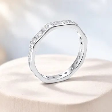 Moissanite Band Ring - 925 Sterling Silver Handmade Gemstone Jewelry