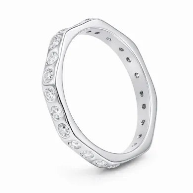 Moissanite Band Ring - 925 Sterling Silver Handmade Gemstone Jewelry