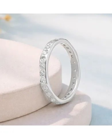 Moissanite Band Ring - 925 Sterling Silver Handmade Gemstone Jewelry