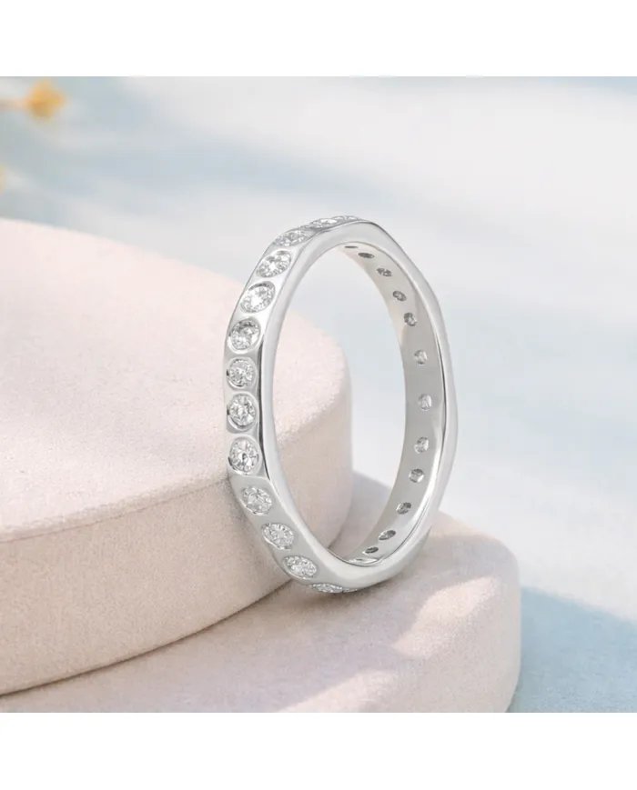 Moissanite Band Ring - 925 Sterling Silver Handmade Gemstone Jewelry