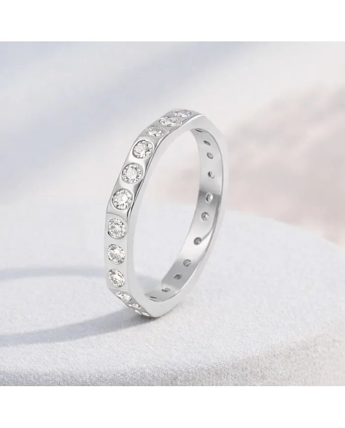 Moissanite Band Ring - 925 Sterling Silver Handmade Gemstone Jewelry