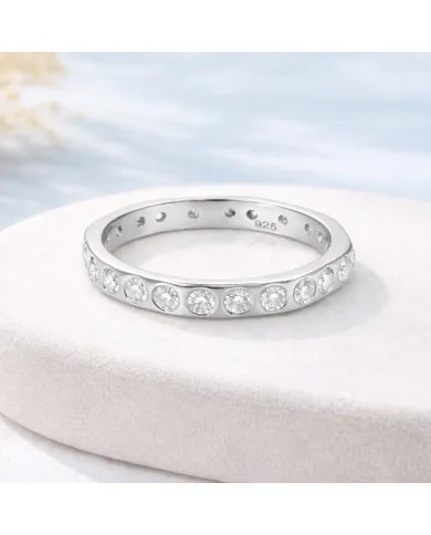 Moissanite Band Ring - 925 Sterling Silver Handmade Gemstone Jewelry