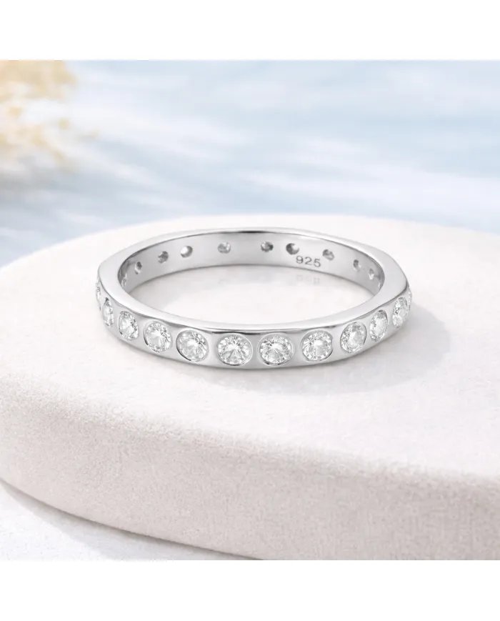 Moissanite Band Ring - 925 Sterling Silver Handmade Gemstone Jewelry