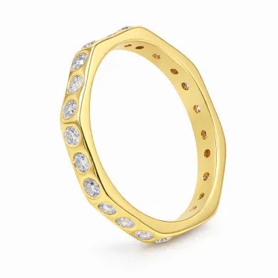 Moissanite Band Ring - Gold Plated 925 Silver Handmade Gemstone Jewelry