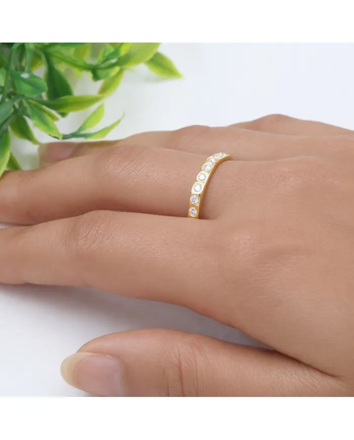 Moissanite Band Ring - Gold Plated 925 Silver Handmade Gemstone Jewelry