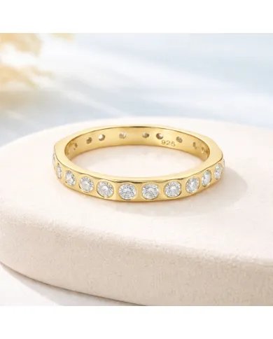 Moissanite Band Ring - Gold Plated 925 Silver Handmade Gemstone Jewelry