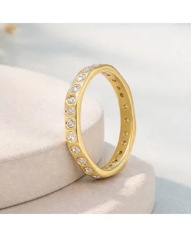 Moissanite Band Ring - Gold Plated 925 Silver Handmade Gemstone Jewelry