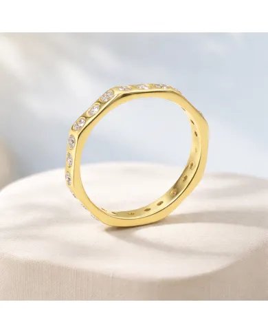 Moissanite Band Ring - Gold Plated 925 Silver Handmade Gemstone Jewelry