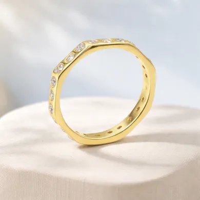 Moissanite Band Ring - Gold Plated 925 Silver Handmade Gemstone Jewelry