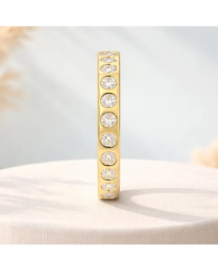 Moissanite Band Ring - Gold Plated 925 Silver Handmade Gemstone Jewelry