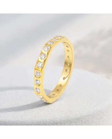 Moissanite Band Ring - Gold Plated 925 Silver Handmade Gemstone Jewelry