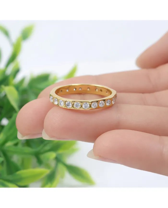 Moissanite Band Ring - Gold Plated 925 Silver Handmade Gemstone Jewelry