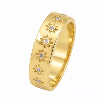 Swarovski Crystal Sunburst Ring - Gold Plated 925 Silver Handmade Jewelry