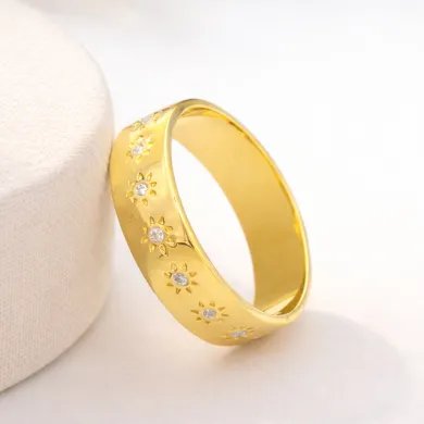 Swarovski Crystal Sunburst Ring - Gold Plated 925 Silver Handmade Jewelry