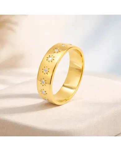 Swarovski Crystal Sunburst Ring - Gold Plated 925 Silver Handmade Jewelry