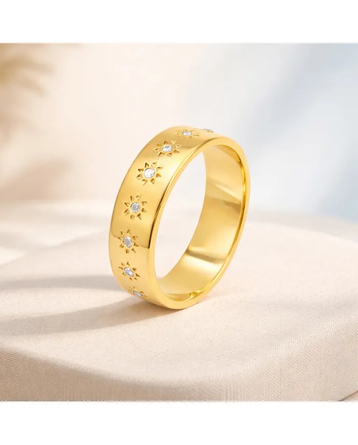 Swarovski Crystal Sunburst Ring - Gold Plated 925 Silver Handmade Jewelry