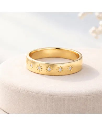 Swarovski Crystal Sunburst Ring - Gold Plated 925 Silver Handmade Jewelry