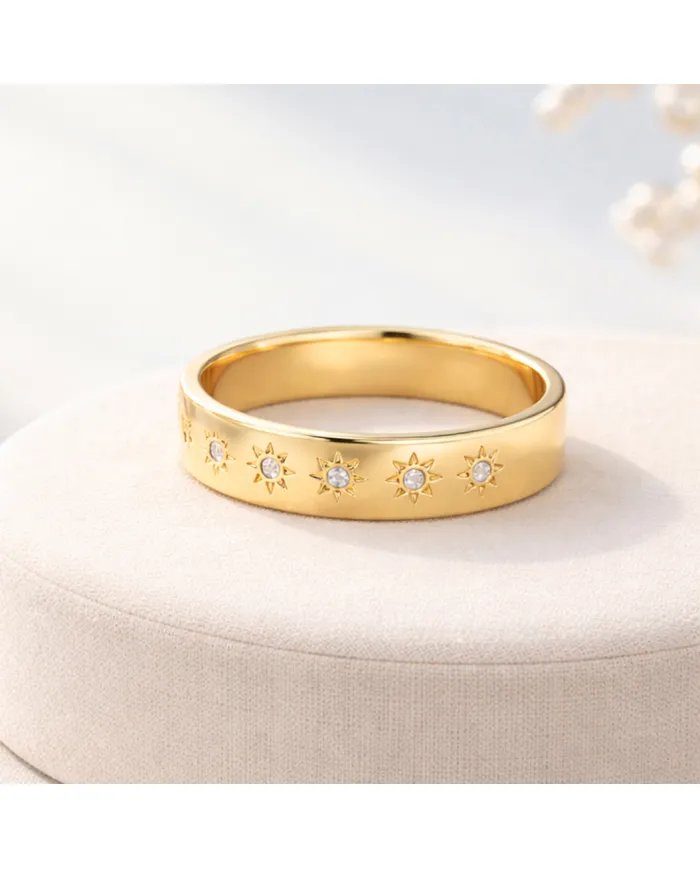 Swarovski Crystal Sunburst Ring - Gold Plated 925 Silver Handmade Jewelry