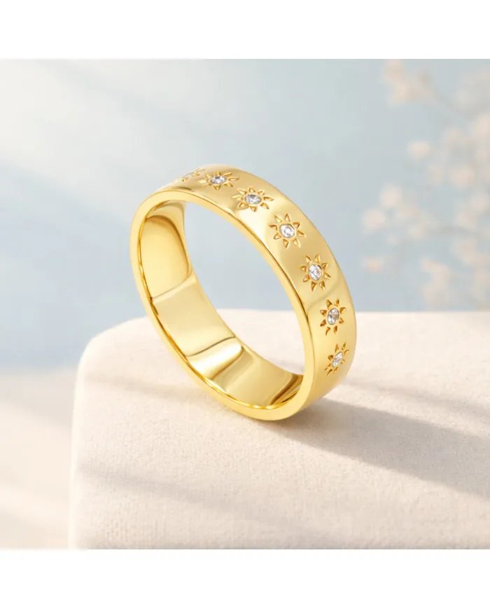 Swarovski Crystal Sunburst Ring - Gold Plated 925 Silver Handmade Jewelry