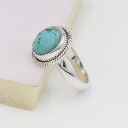 Turquoise Ring, Silver Ring, Solitaire Ring, Round Tibetan Turquoise Ring, Statement Ring, Engagement Ring, Vintage Ring for Her