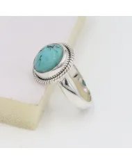 Tibetan Turquoise Gemstone Ring - 925 Sterling Silver Handmade Jewelry