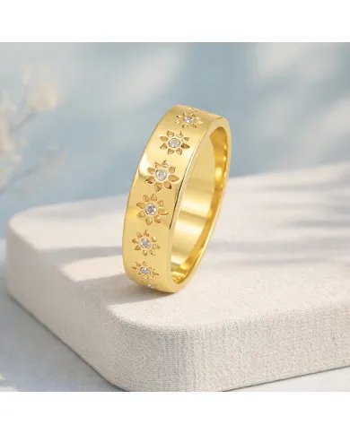 Swarovski Crystal Sunburst Ring - Gold Plated 925 Silver Handmade Jewelry