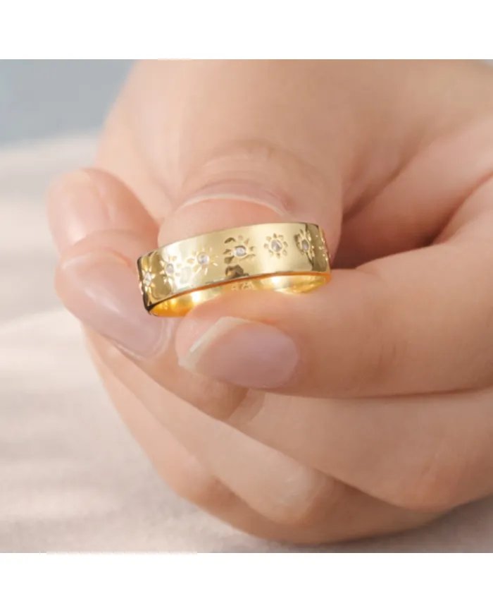 Swarovski Crystal Sunburst Ring - Gold Plated 925 Silver Handmade Jewelry