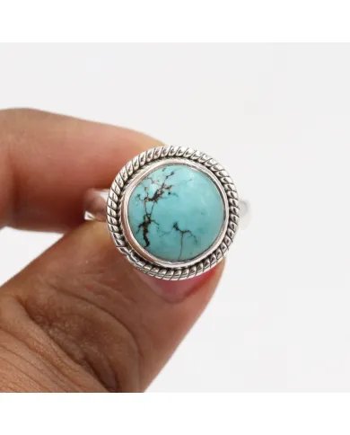 Tibetan Turquoise Gemstone Ring - 925 Sterling Silver Handmade Jewelry
