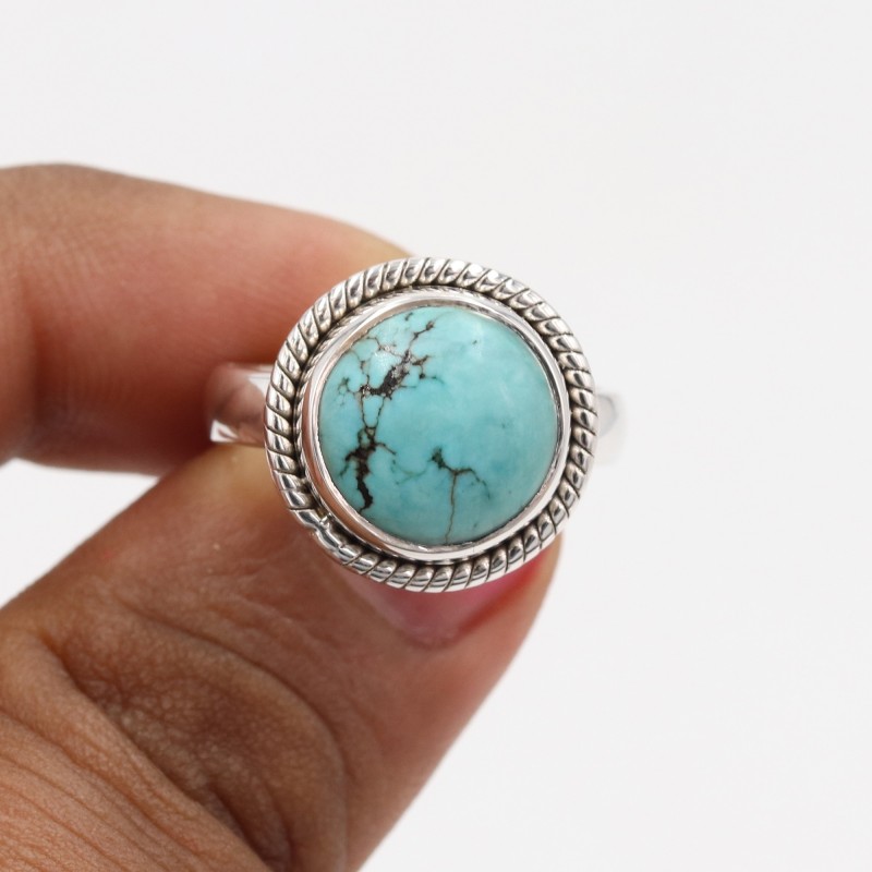 Natural Tibetan Turquoise Ring, Solid 925 Sterling Silver, Statement Ring, December Birthstone, Women's Turquoise Ring, newest Turquoise Jewelry