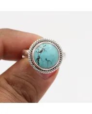 Tibetan Turquoise Gemstone Ring - 925 Sterling Silver Handmade Jewelry