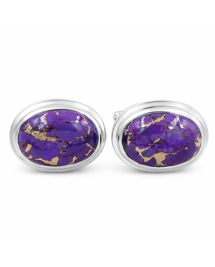 Purple Copper Turquoise Cufflinks - 925 Sterling Silver Men's Jewelry