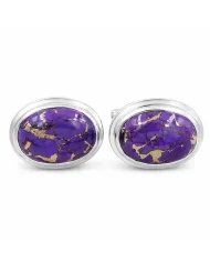 Purple Copper Turquoise Cufflinks - 925 Sterling Silver Men's Jewelry