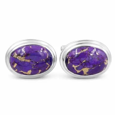 Purple Copper Turquoise Cufflinks - 925 Sterling Silver Men's Jewelry