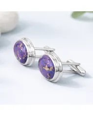 Purple Copper Turquoise Cufflinks - 925 Sterling Silver Men's Jewelry