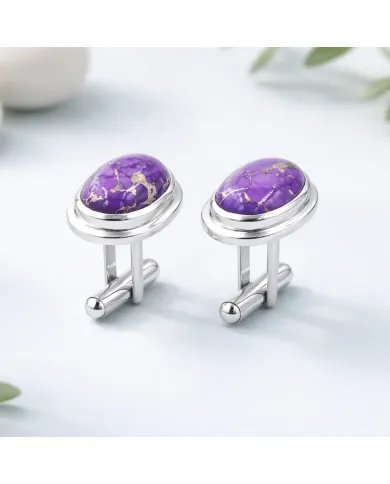 Purple Copper Turquoise Cufflinks - 925 Sterling Silver Men's Jewelry