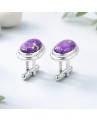 Purple Copper Turquoise Cufflinks - 925 Sterling Silver Men's Jewelry