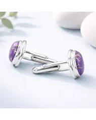 Purple Copper Turquoise Cufflinks - 925 Sterling Silver Men's Jewelry