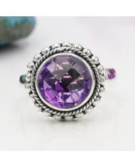 Amethyst Boho Ring in 925 Sterling Silver - Round Gemstone Jewelry